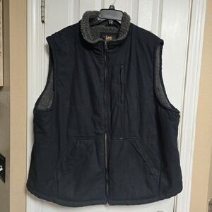 Lee Premium Select Vest Mens‎ XXL Black Canvas Sherpa Lined Insulated Full-Zip